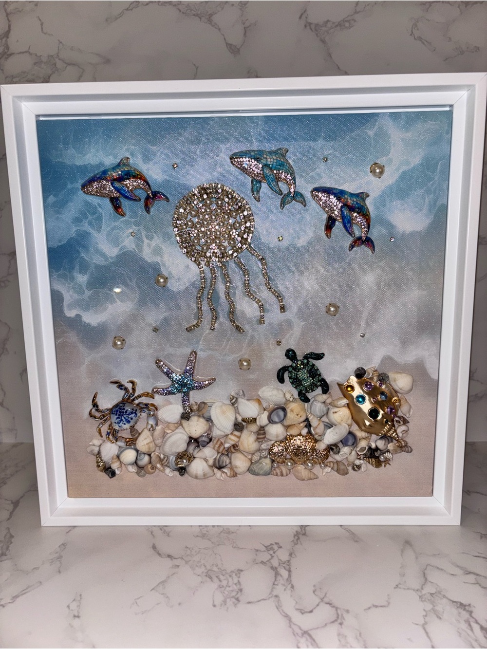Coastal 12x12 Jewel Mixed Media Wall Art β Blue Ocean Accents